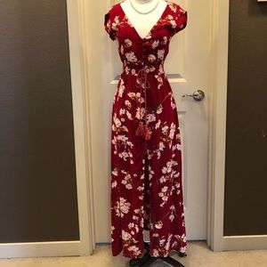 Hello molly red high slit maxi dress